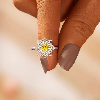 Flower Shape Zircon Platinum-Plated 925 Sterling Silver Ring - Roe Creation