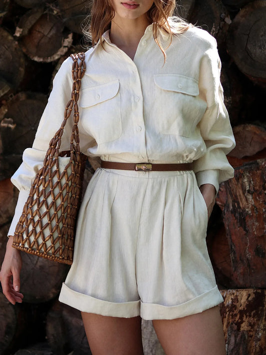Casual Button Front Long Sleeve Romper - Roe Creation