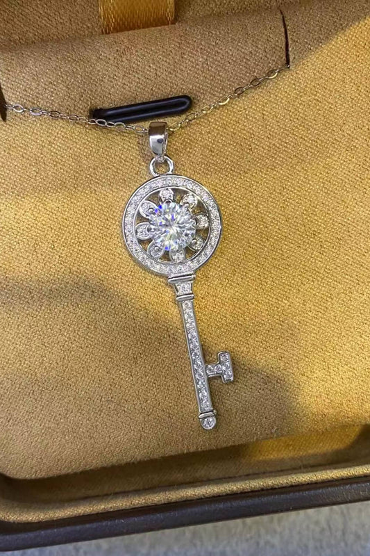 1 Carat Moissanite Platinum-Plated Key Pendant Necklace - Roe Creation