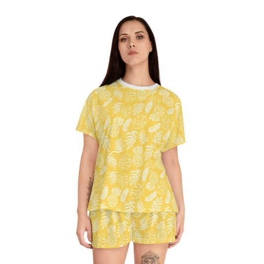 Pineapple Tropical Pattern Women's Pajama Set, Summer Sleepwear, Cute Loungewear.