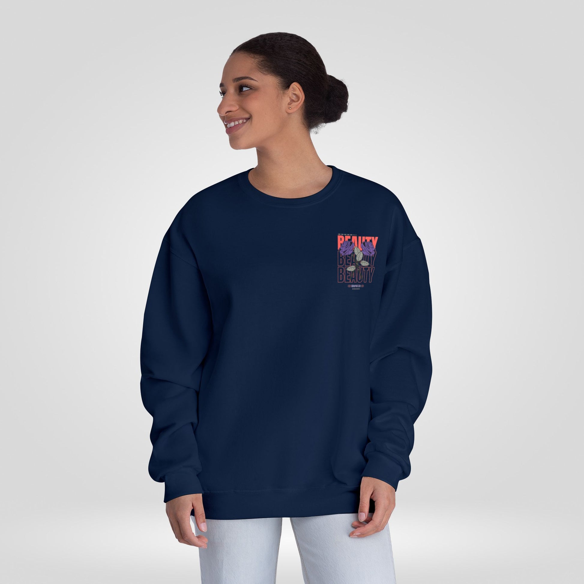 Beauty Rose Sweatshirt Unisex Crewneck Trendy Gift for Her Cozy Casual Wear Valentines Day Floral Design Everyday Comfort - Roe Creation