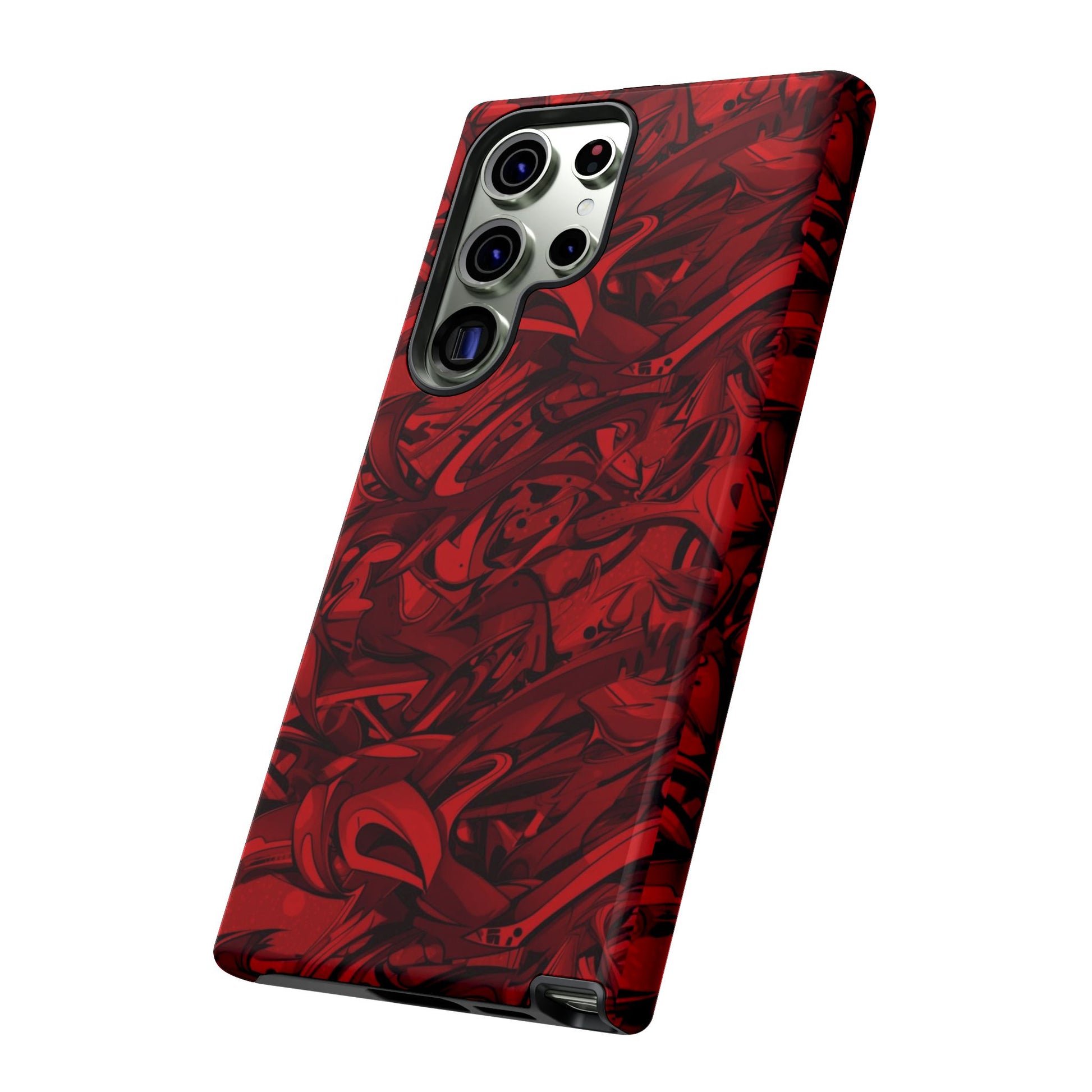 Abstract Pattern Red Black Tough Phone Cases: Bold Red Artistic Phone Case for Trendsetters - Roe Creation
