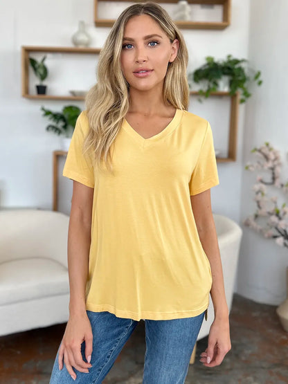 Basic Bae Bamboo Full Size V-Neck High-Low T-Shirt - Roe Creation