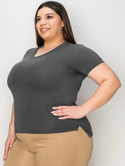 Basic Bae Full Size V-Neck High-Low T-Shirt - Roe Creation