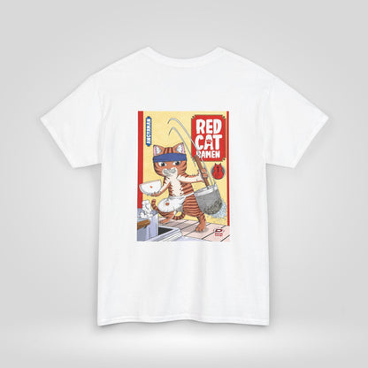 Red Cat Ramen Unisex Heavy Cotton Tee – Fun and Playful Design for Food Lovers - Roe Creation