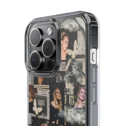 Adele Aesthetic Clear Phone Case with Butterfly Collage Design