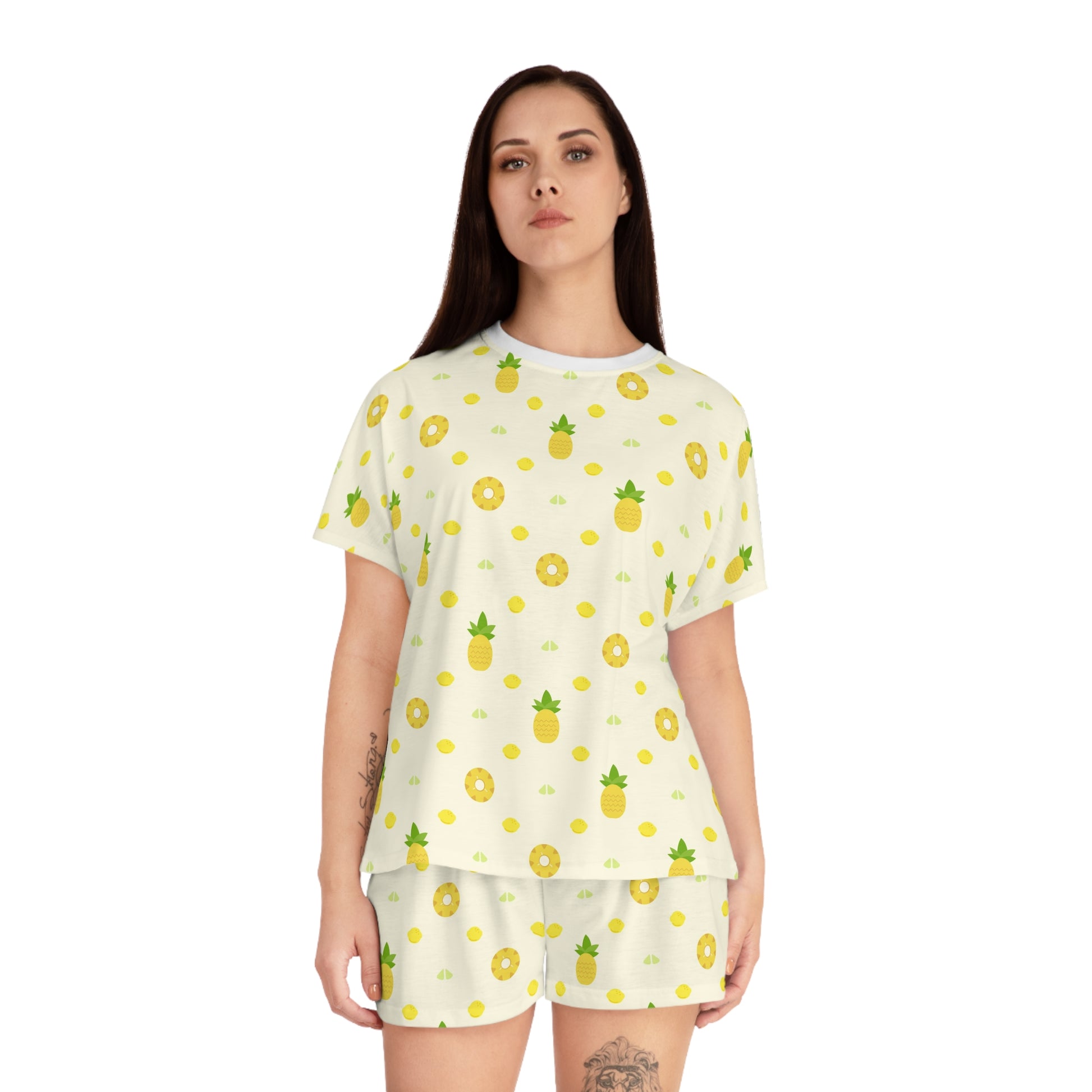 Pineapple Print Women's Summer Pajama Set, Cute Sleepwear, Tropical Loungewear,.