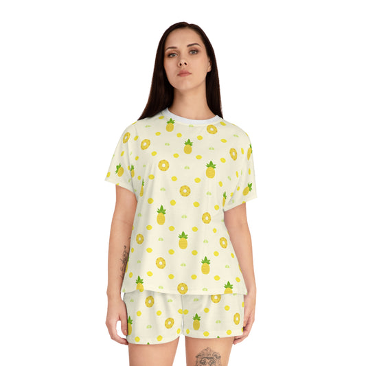 Pineapple Print Women's Summer Pajama Set, Cute Sleepwear, Tropical Loungewear,.