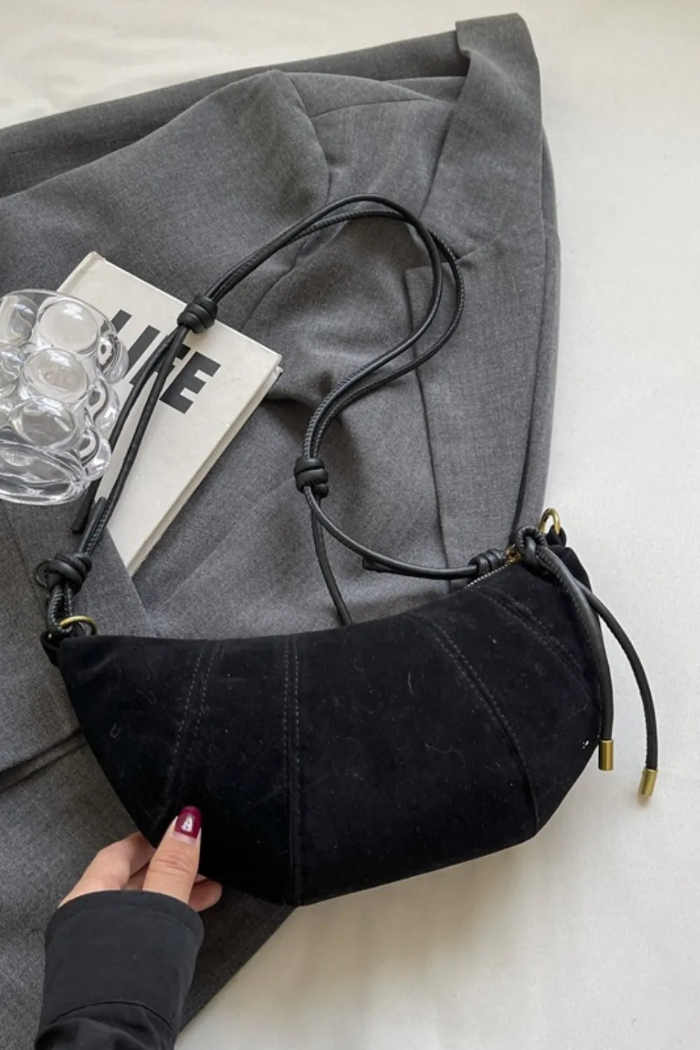 Leopard Print Suede Shoulder Bag with PU Leather Strap - Roe Creation