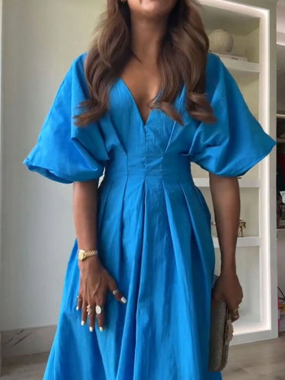 V-Neck Half Sleeve Midi Dress - Roe Creation