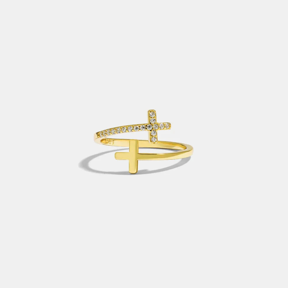 Zircon 925 Sterling Silver Double Cross Bypass Ring - Roe Creation