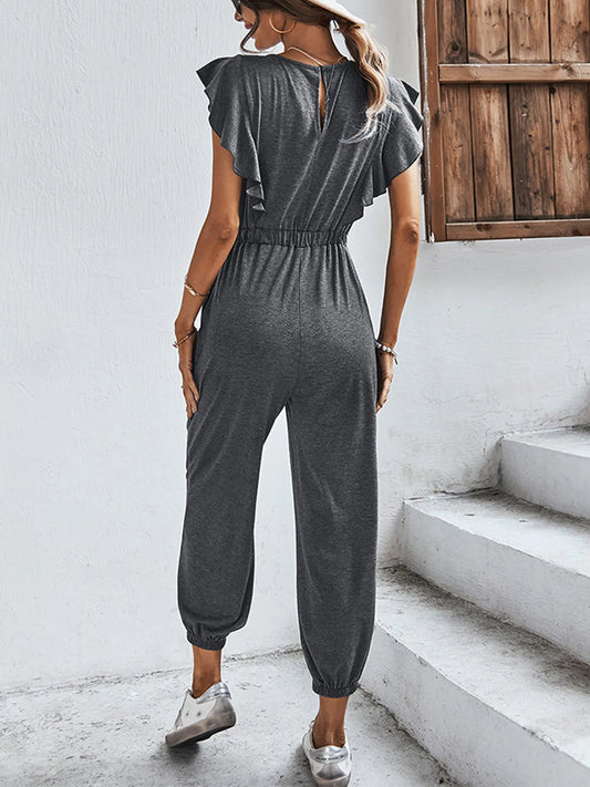 Flutter Sleeve Elastic Waist Jumpsuit - Roe Creation