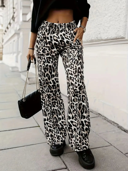 Full Size Animal Print Elastic Waist Pants - Roe Creation