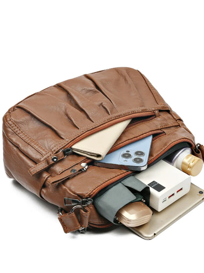 PU Leather Ruched Adjustable Strap Shoulder Bag - Roe Creation