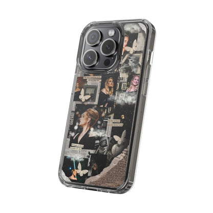 Adele Aesthetic Clear Phone Case with Butterfly Collage Design