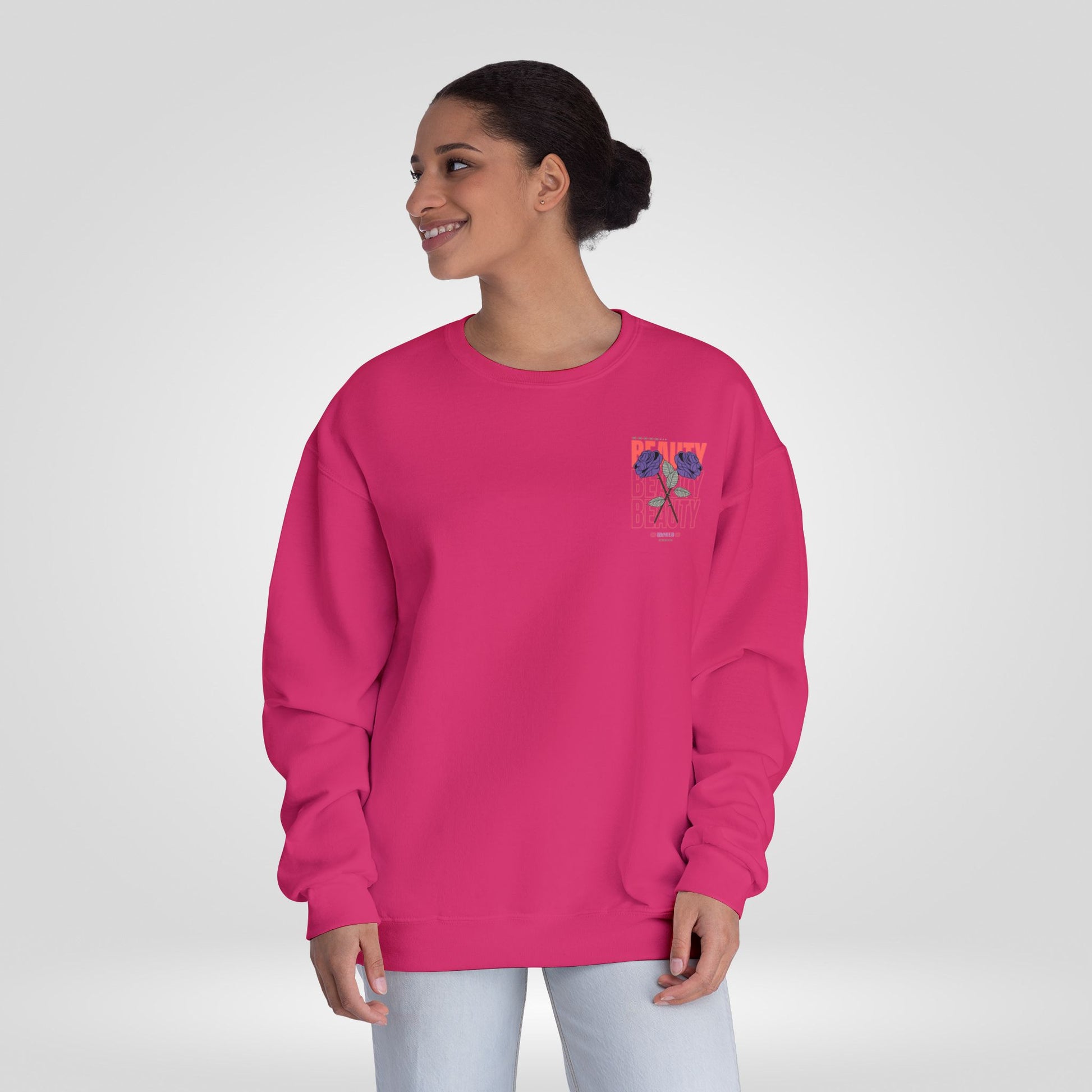 Beauty Rose Sweatshirt Unisex Crewneck Trendy Gift for Her Cozy Casual Wear Valentines Day Floral Design Everyday Comfort - Roe Creation