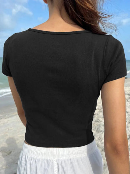 Devine Button Detail Short Sleeve T-Shirt - Roe Creation
