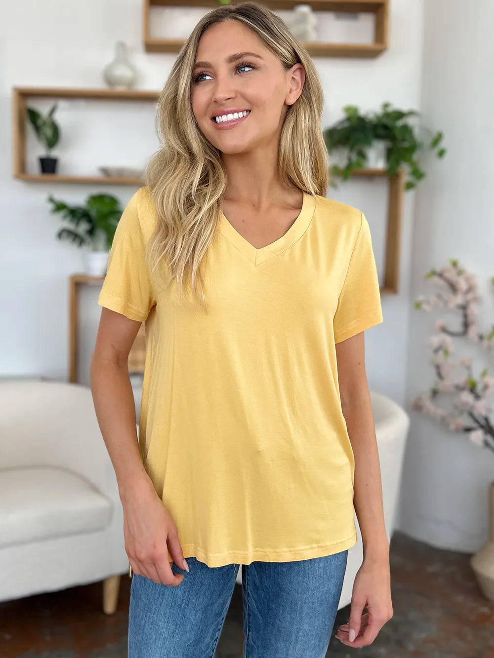 Basic Bae Bamboo Full Size V-Neck High-Low T-Shirt - Roe Creation
