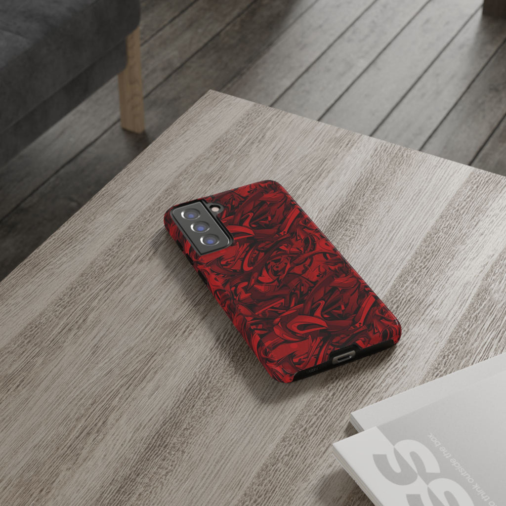 Abstract Pattern Red Black Tough Phone Cases: Bold Red Artistic Phone Case for Trendsetters - Roe Creation