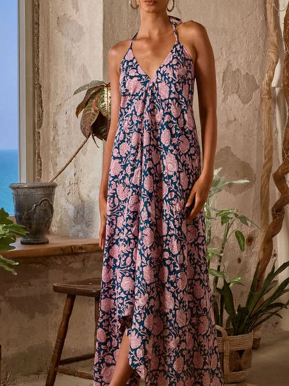 Printed Halter Neck Maxi Cami Dress - Roe Creation