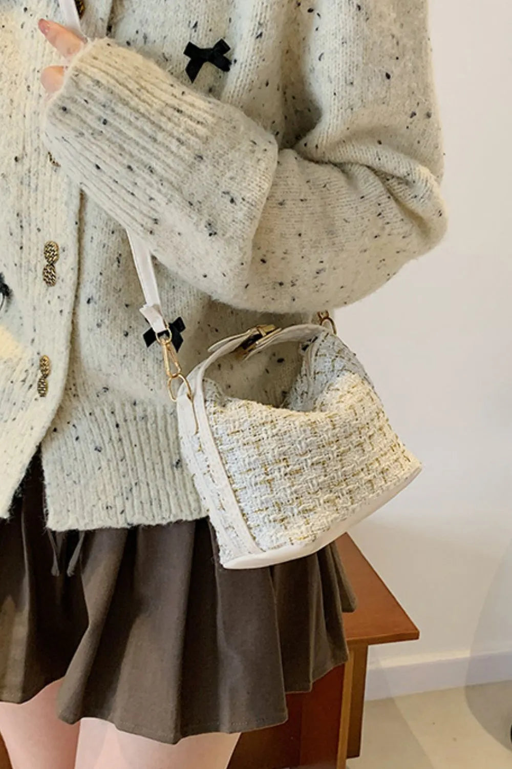 Woven Shoulder Bag with Removable Strap - Roe Creation