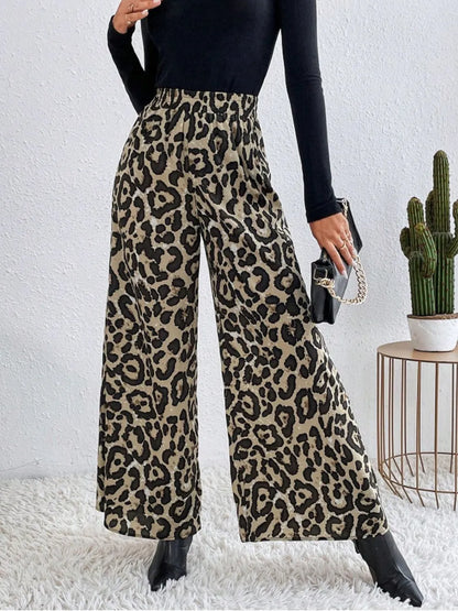 Printed Elastic Waist Wide Leg Pants - Roe Creation
