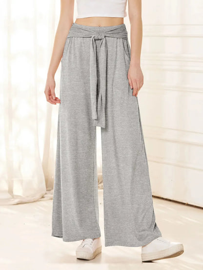 Tied Wide Leg Pants with Pockets - Roe Creation