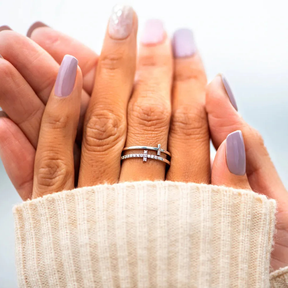 925 Sterling Silver Double Cross Ring - Roe Creation