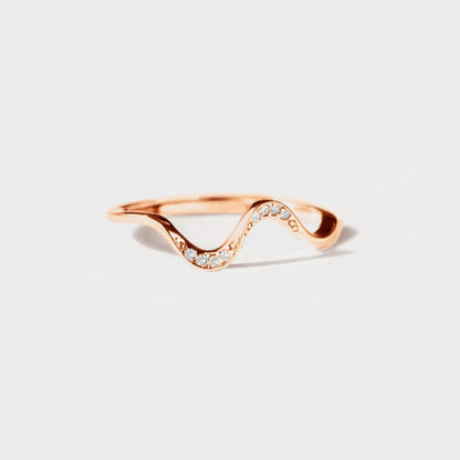 925 Sterling Silver Inlaid Zircon Wave Shape Ring - Roe Creation