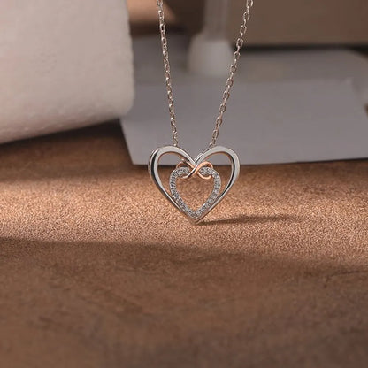 Heart Shape Inlaid Zircon 925 Sterling Silver Necklace - Roe Creation
