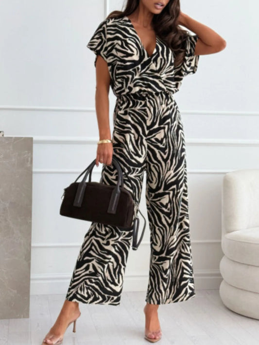 Animal Print Wide Leg Jumpsuit - Roe Creation