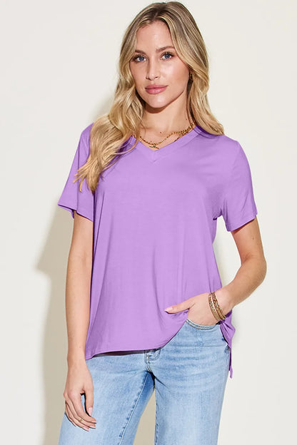 Basic Bae Bamboo Full Size V-Neck High-Low T-Shirt - Roe Creation