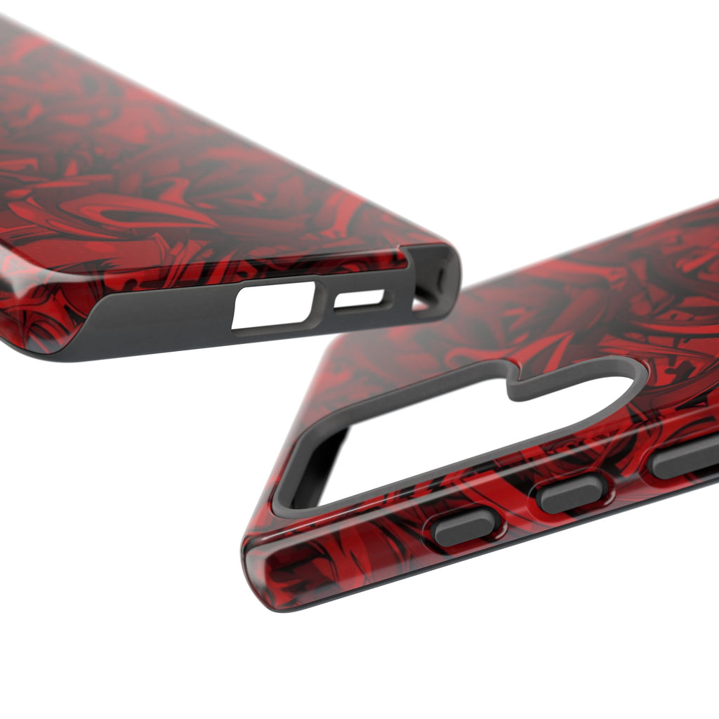 Abstract Pattern Red Black Tough Phone Cases: Bold Red Artistic Phone Case for Trendsetters - Roe Creation
