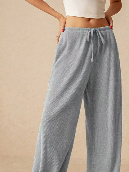 Ribbed Drawstring Wide Leg Pants - Roe Creation