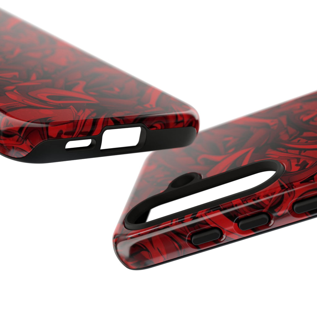 Abstract Pattern Red Black Tough Phone Cases: Bold Red Artistic Phone Case for Trendsetters - Roe Creation