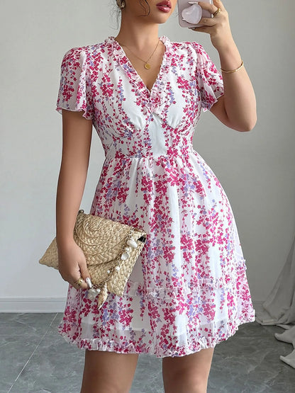 Floral Wrap Dress with Flutter Sleeves - Roe Creation
