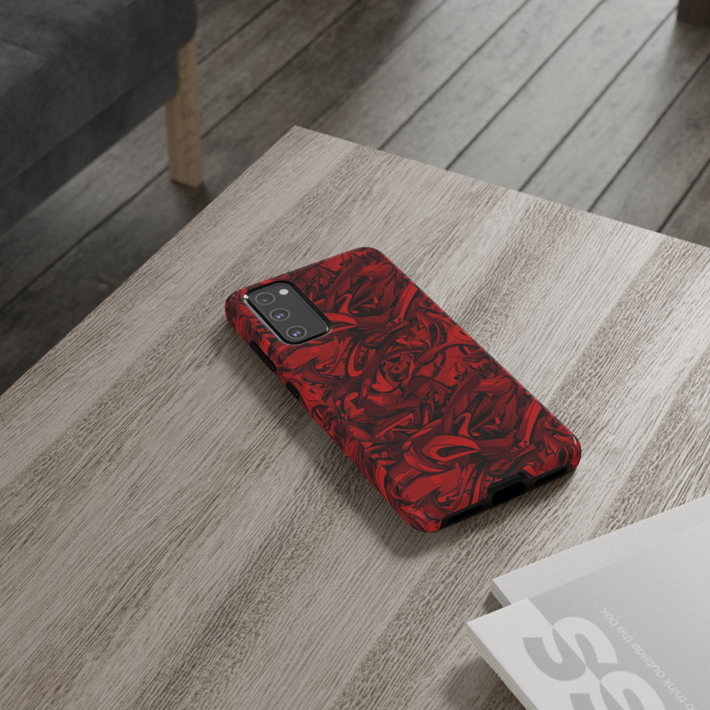 Abstract Pattern Red Black Tough Phone Cases: Bold Red Artistic Phone Case for Trendsetters - Roe Creation
