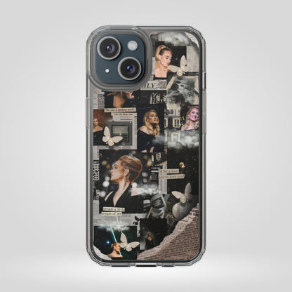 Adele Aesthetic Clear Phone Case with Butterfly Collage Design
