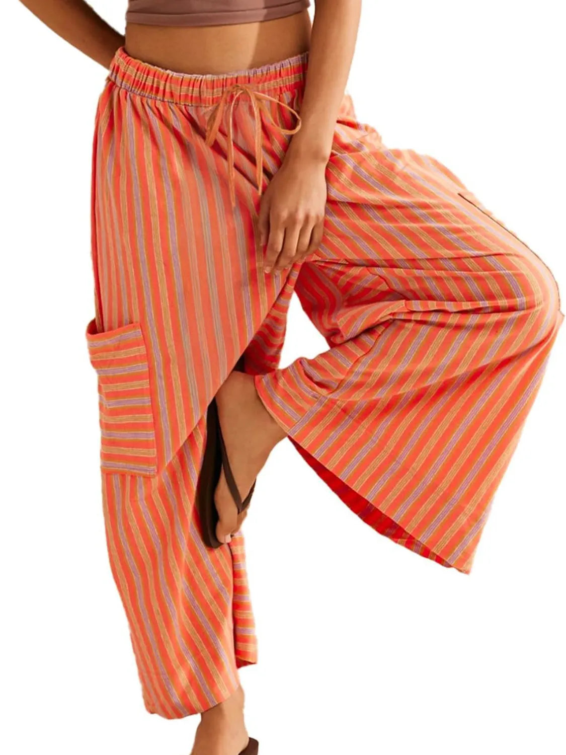 Contrast Striped Wide leg Pants - Roe Creation