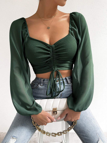 Sweetheart Neck Cropped Top with Drawstring – Trendy Summer Blouse for Women - Roe Creation