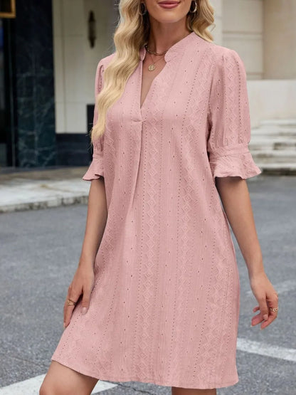 Eyelet Flounce Sleeve Mini Dress - Roe Creation