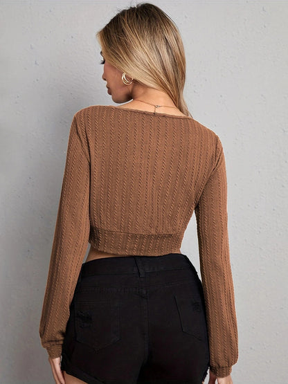 Textured V-Neck Cropped Top – Minimalist Summer Style for Women - Roe Creation
