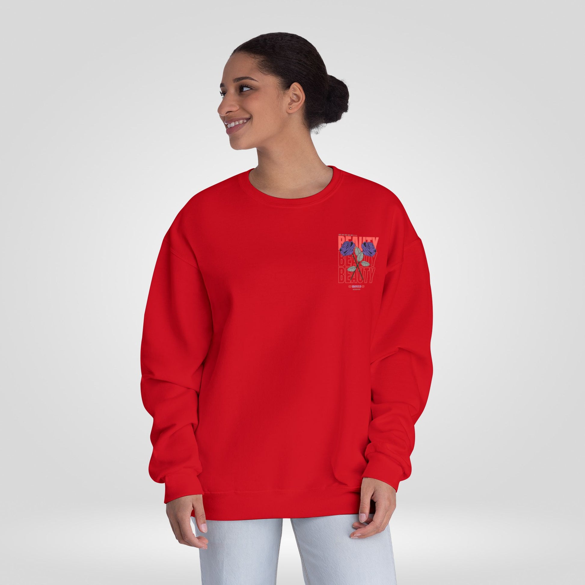 Beauty Rose Sweatshirt Unisex Crewneck Trendy Gift for Her Cozy Casual Wear Valentines Day Floral Design Everyday Comfort - Roe Creation
