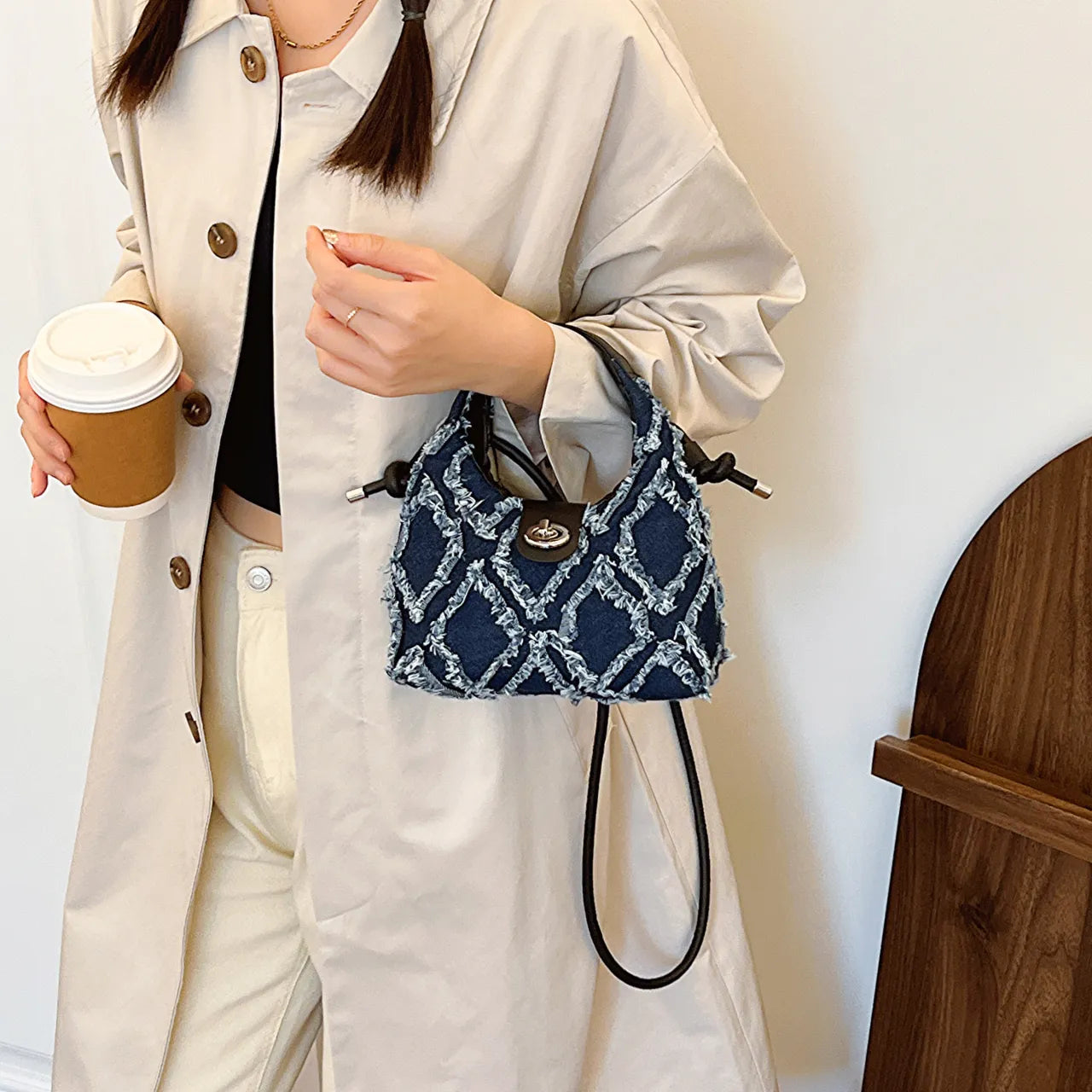 Quilted Raw Hem Mini Crossbody Bag - Roe Creation
