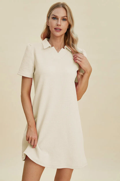 Double Take Full Size Texture Short Sleeve Dress - Roe Creation