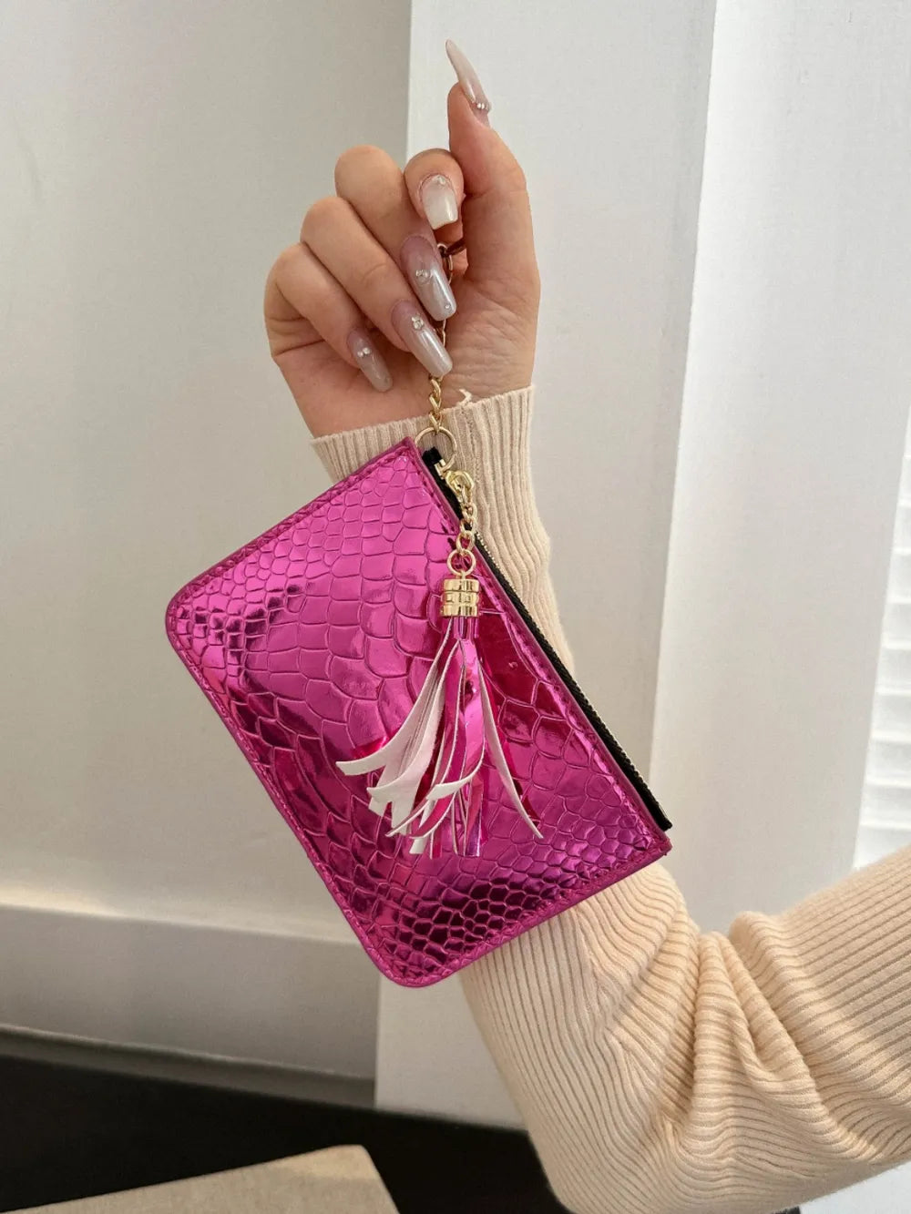 PU Leather Tassel Trim Card Case - Roe Creation