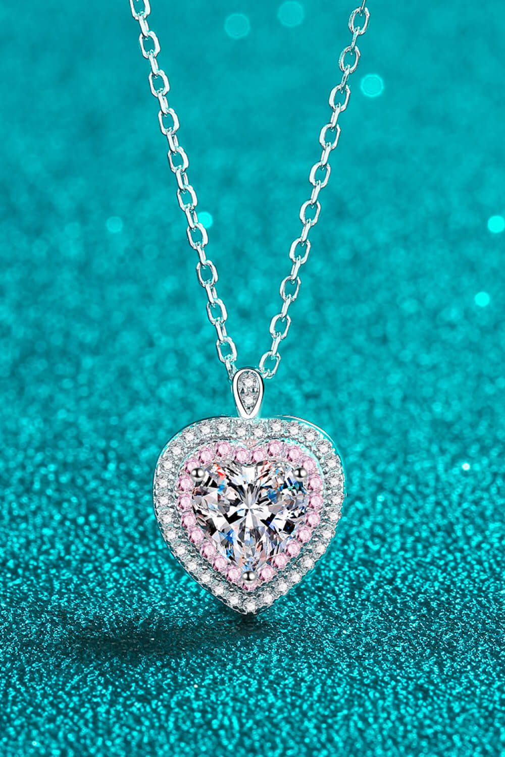 925 Sterling Silver 1 Carat Moissanite Heart Pendant Necklace - Roe Creation
