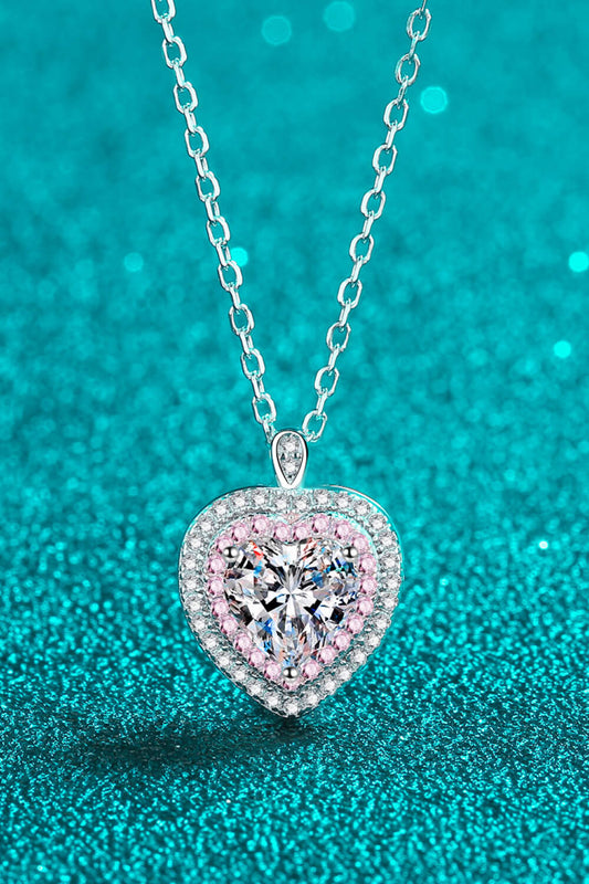 925 Sterling Silver 1 Carat Moissanite Heart Pendant Necklace - Roe Creation
