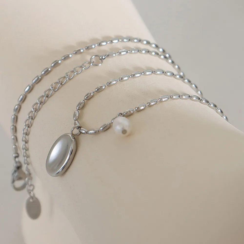 Titanium Steel Freshwater Pearl Pendant Necklace - Roe Creation