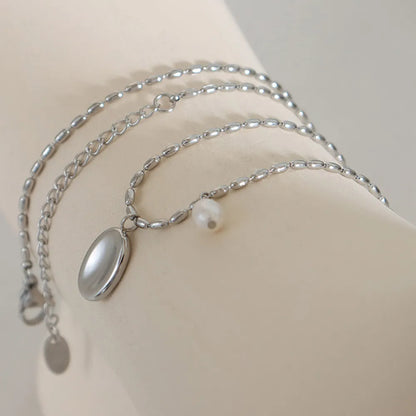 Titanium Steel Freshwater Pearl Pendant Necklace - Roe Creation